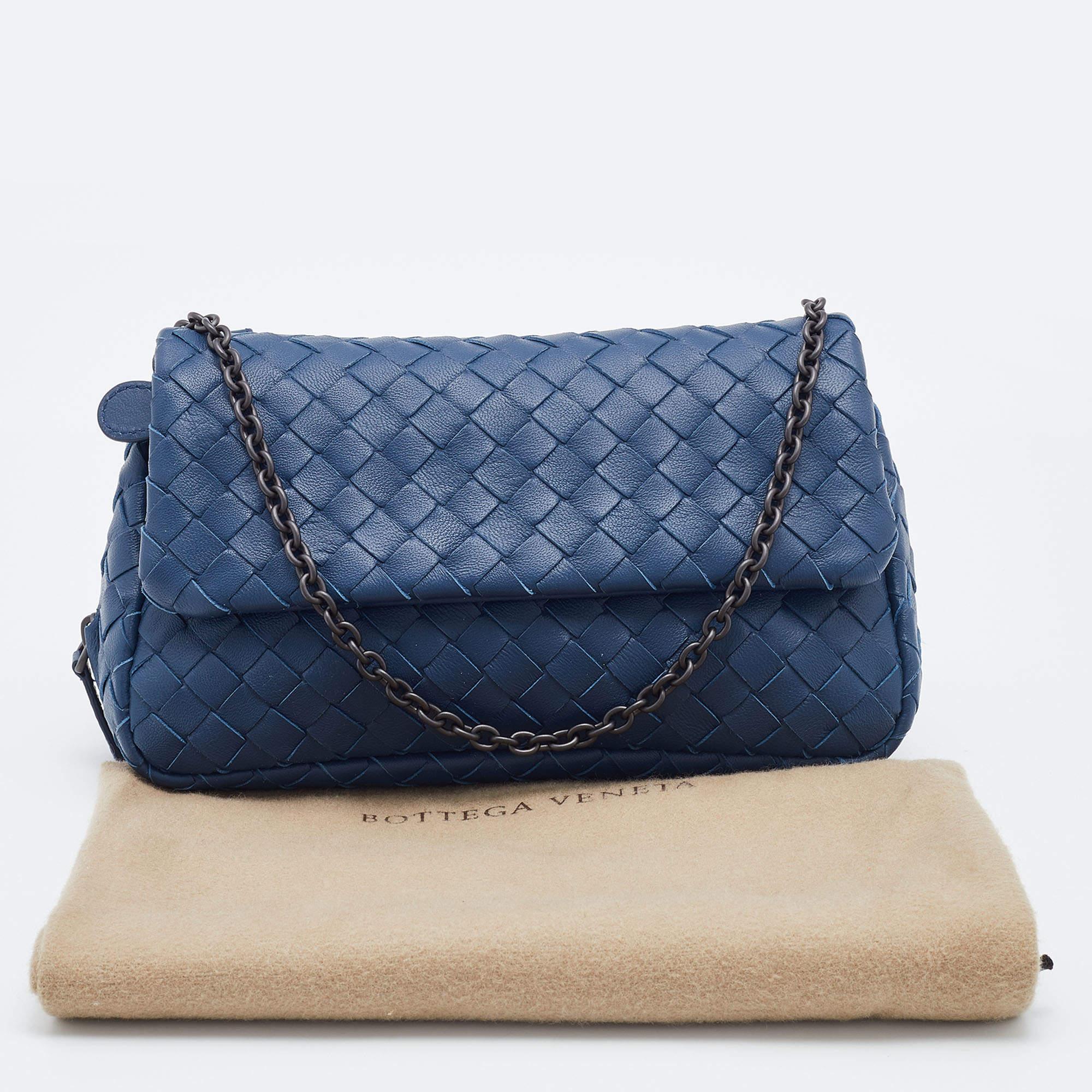 Bottega Veneta Blue Intreccaito Leather Olimpia Chain Bag 7