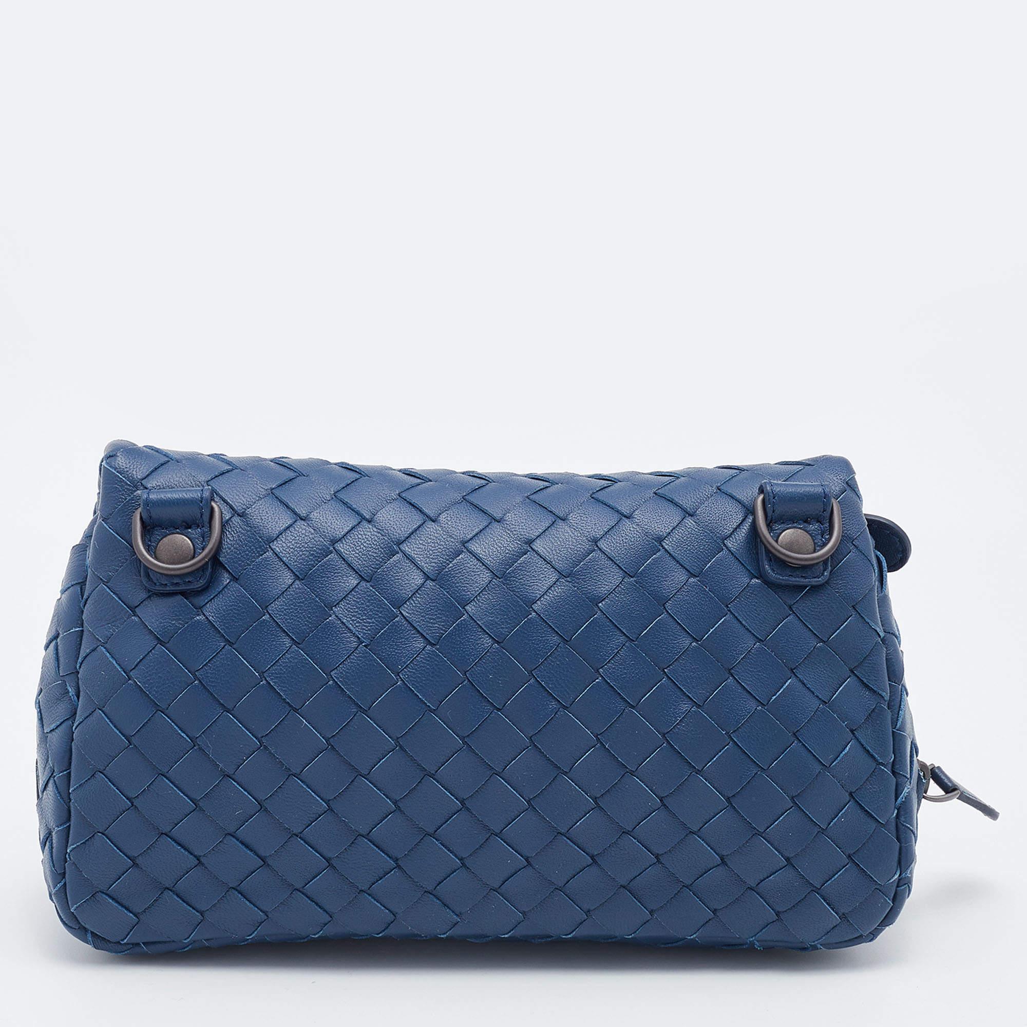 Women's Bottega Veneta Blue Intreccaito Leather Olimpia Chain Bag