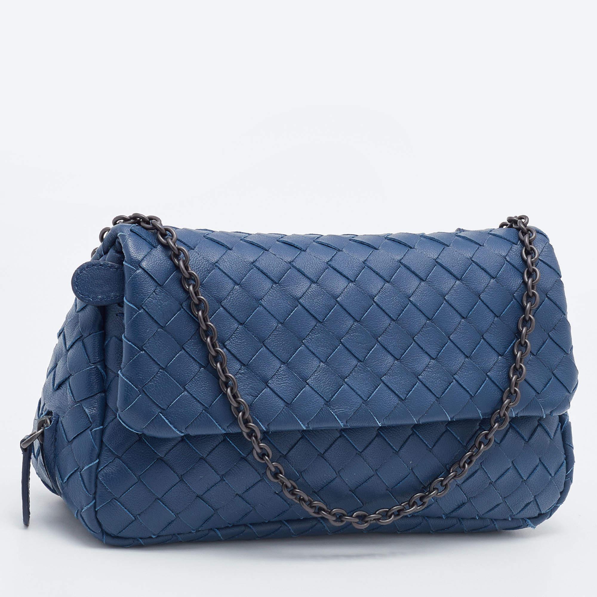 Bottega Veneta Blue Intreccaito Leather Olimpia Chain Bag 1