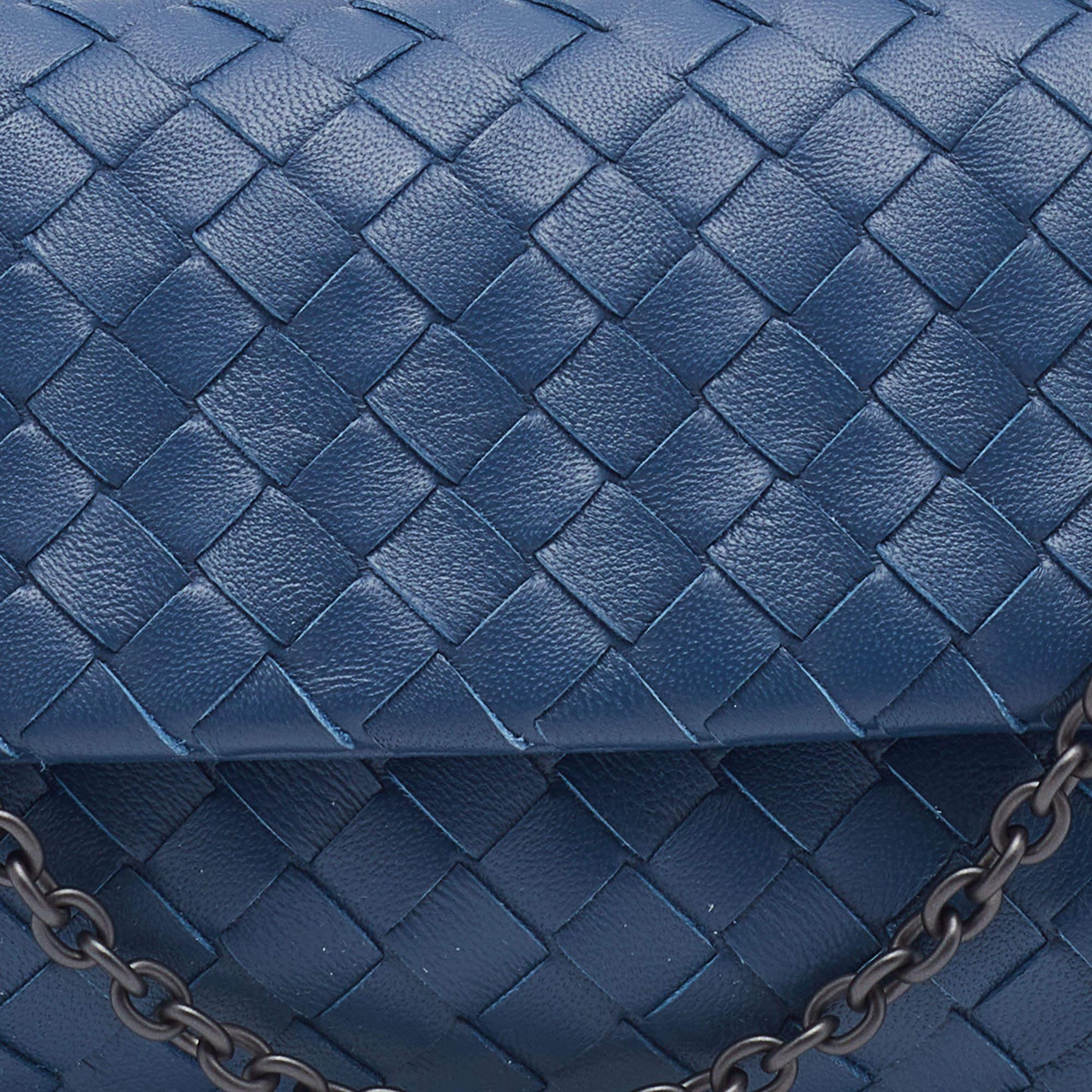 Bottega Veneta Blue Intreccaito Leather Olimpia Chain Bag 5