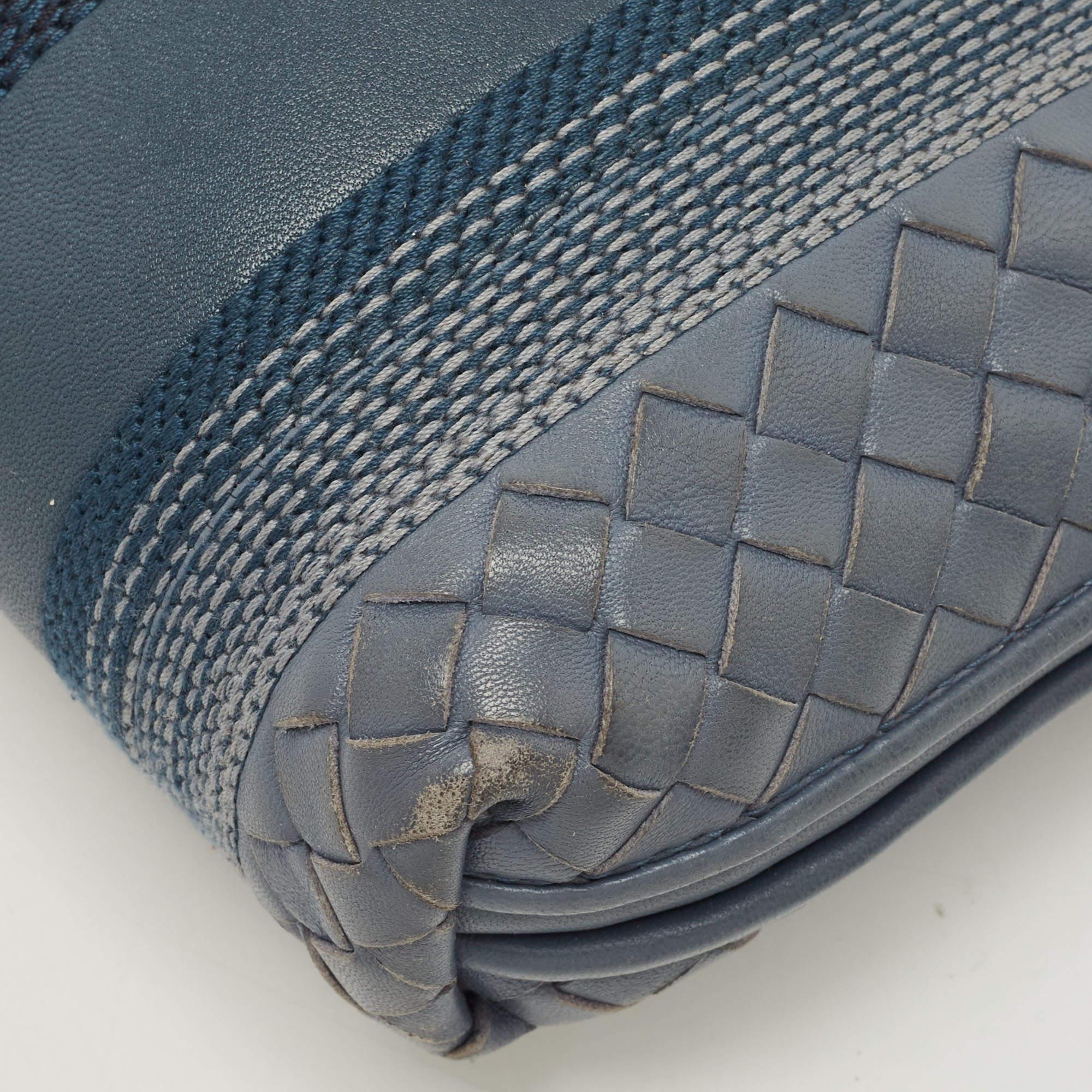Bottega Veneta Blue Intrecciato and Stitched Leather Nodini Crossbody Bag 8