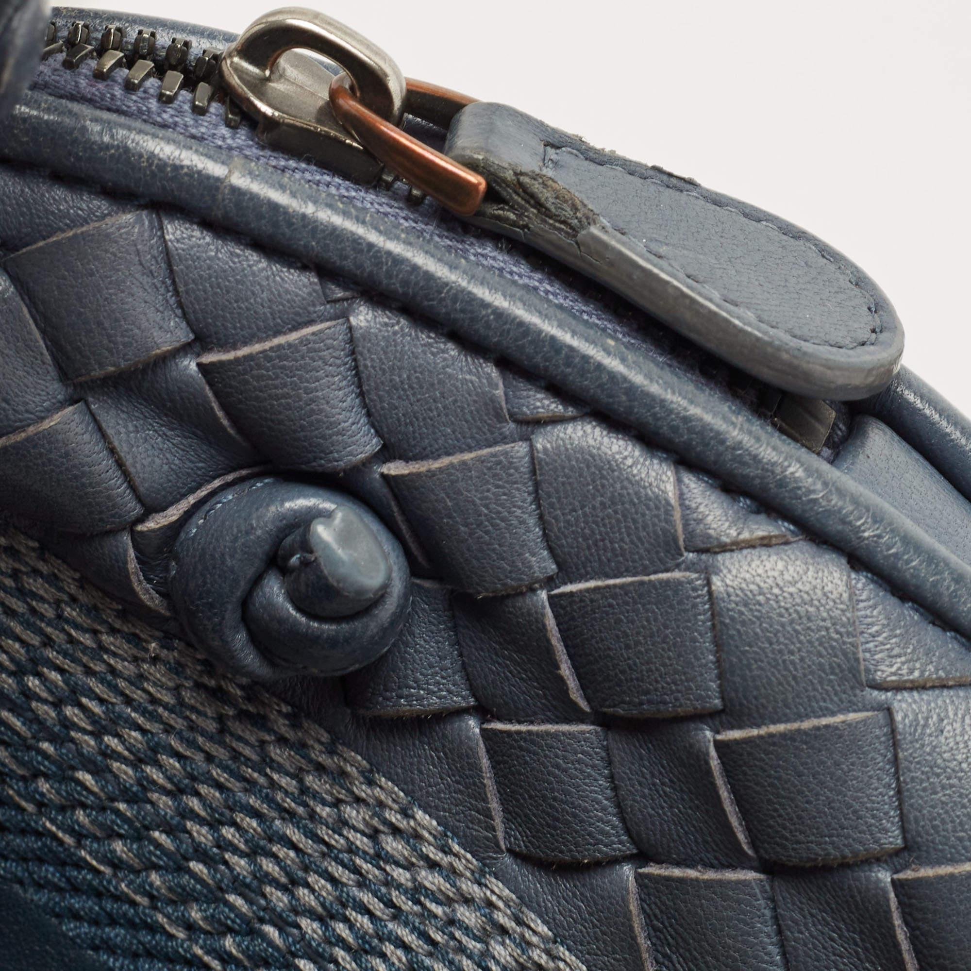 Bottega Veneta Blue Intrecciato and Stitched Leather Nodini Crossbody Bag 3