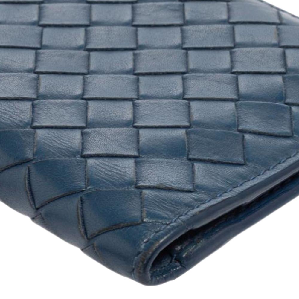 Women's Bottega Veneta Blue Intrecciato Leather Bifold Card Case