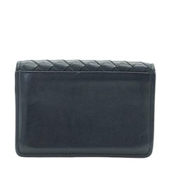 Bottega Veneta Blue Intrecciato Leather Card Case Wallet
