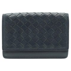 Bottega Veneta Blue Intrecciato Leather Card Case Wallet