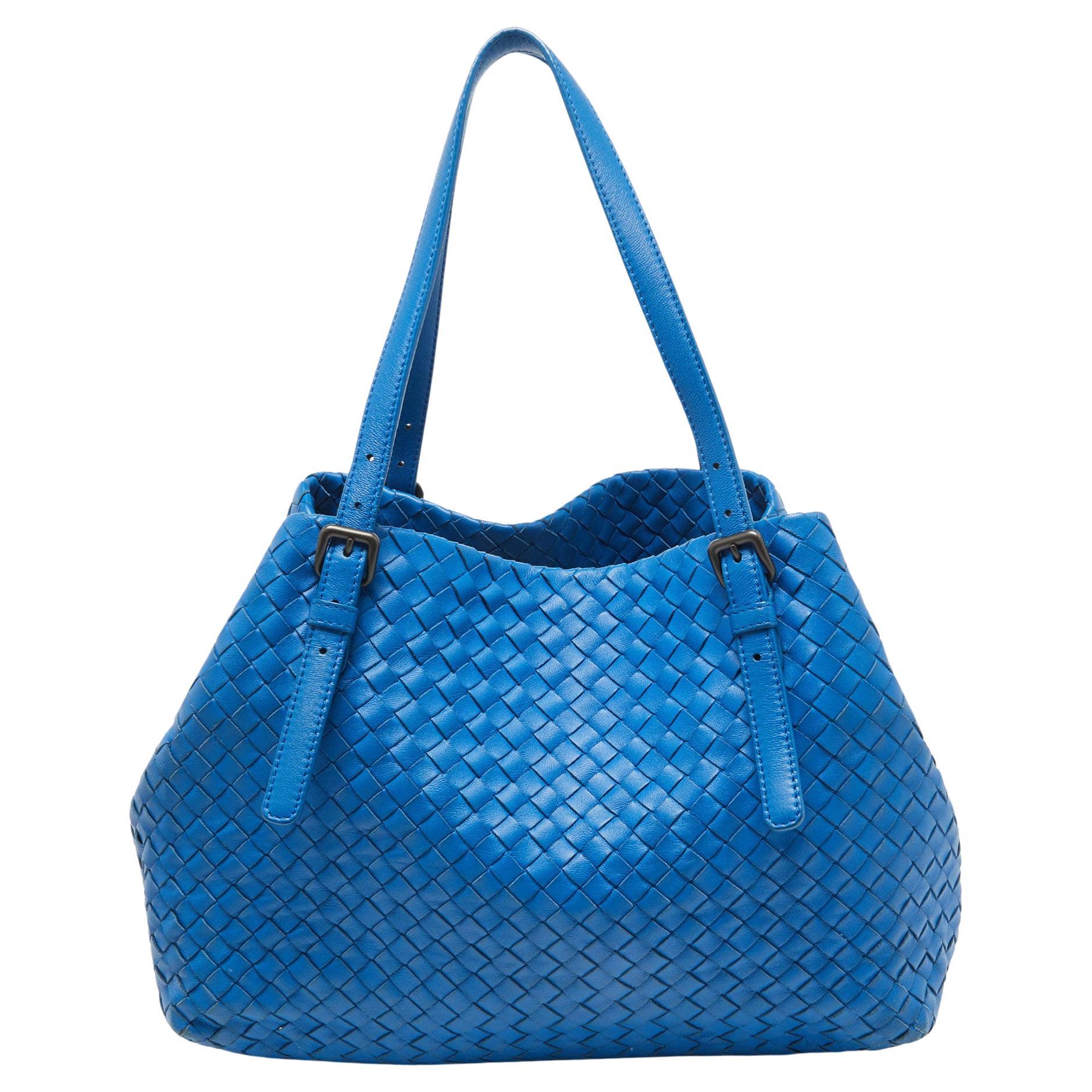 Bottega Veneta Blue Intrecciato Leather Cesta Bag