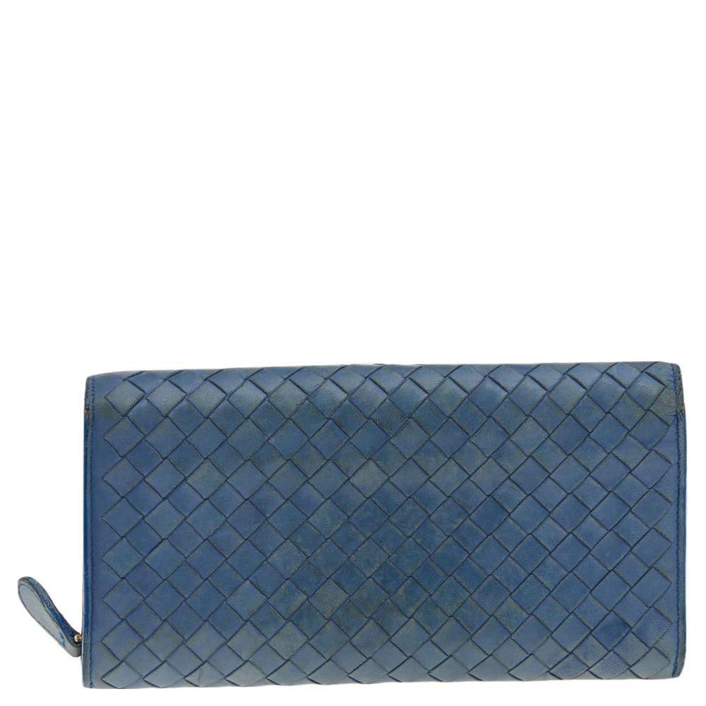 Bottega Veneta Blue Intrecciato Leather Continental Flap Wallet In Good Condition In Dubai, Al Qouz 2