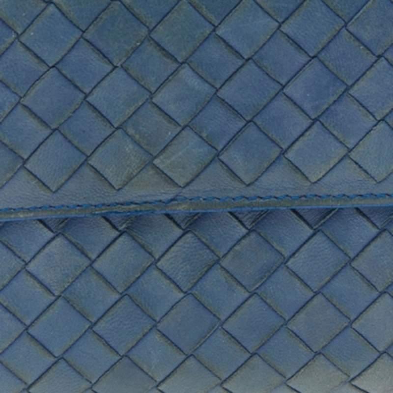 Women's Bottega Veneta Blue Intrecciato Leather Continental Flap Wallet