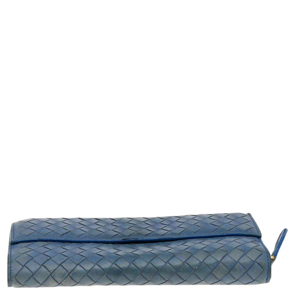 Bottega Veneta Blue Intrecciato Leather Continental Flap Wallet 1
