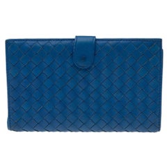 Used Bottega Veneta Blue Intrecciato Leather Continental Wallet