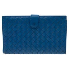 Bottega Veneta Blue Intrecciato Leather Continental Wallet
