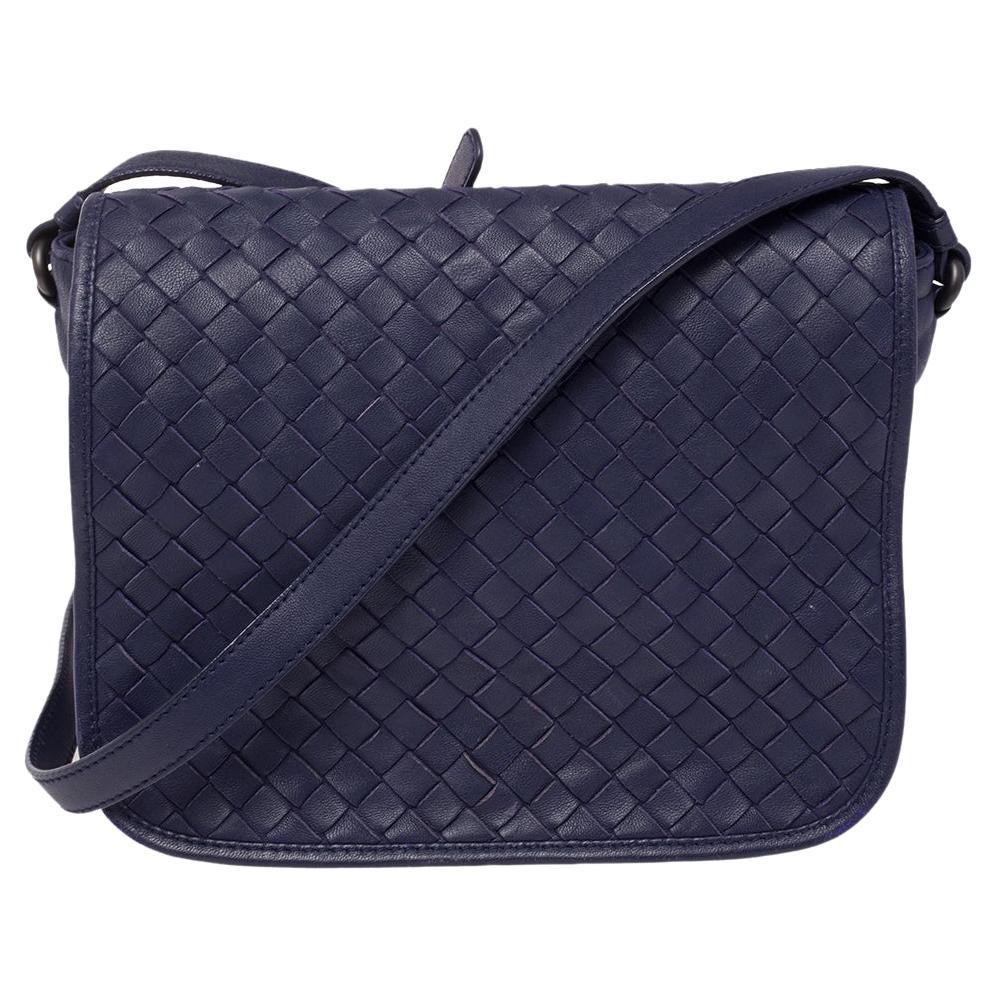 Bottega Veneta Blue Intrecciato Leather Crossbody Bag