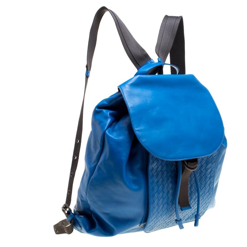 Women's Bottega Veneta Blue Intrecciato Leather Drawstring Backpack