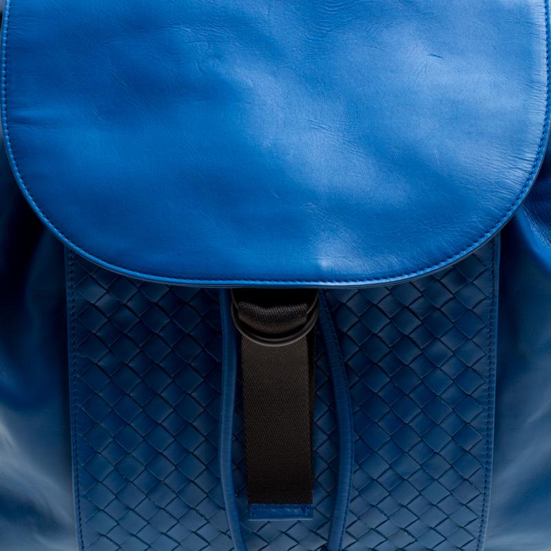 Bottega Veneta Blue Intrecciato Leather Drawstring Backpack 1