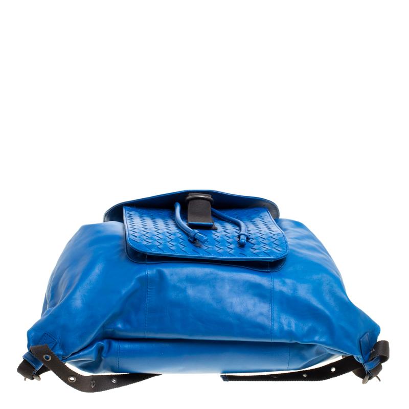 Bottega Veneta Blue Intrecciato Leather Drawstring Backpack 2