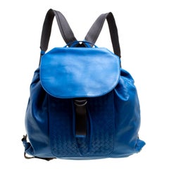 Bottega Veneta Blue Intrecciato Leather Drawstring Backpack