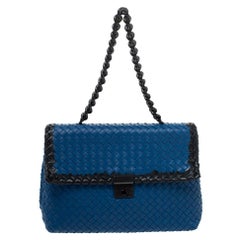 Bottega Veneta Blue Intrecciato Leather Flap Chain Shoulder Bag