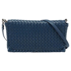 Bottega Veneta Blue Intrecciato Leather Flap Shoulder Bag