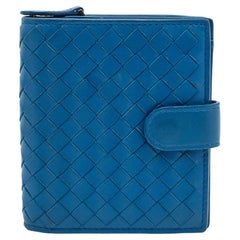 Bottega Veneta Blue Intrecciato Leather French Compact Wallet