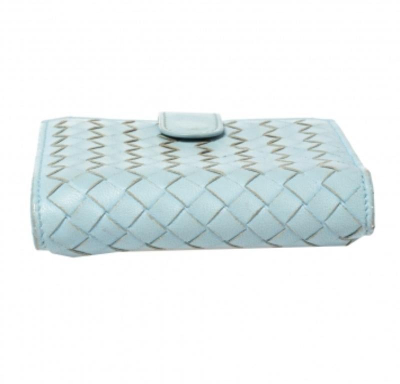 Women's Bottega Veneta Blue Intrecciato Leather French Wallet For Sale
