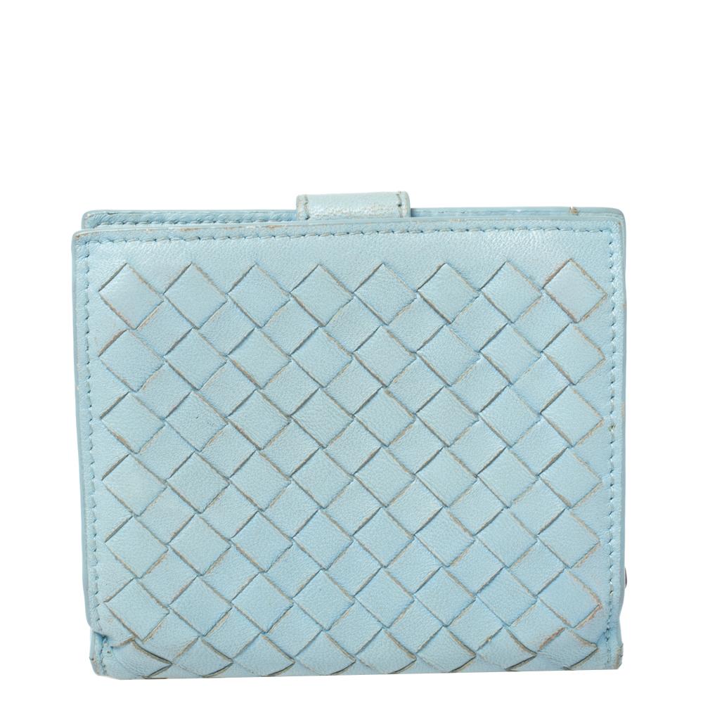Französische Bottega Veneta blau Intrecciato Leder-Brieftasche aus Leder Damen im Angebot