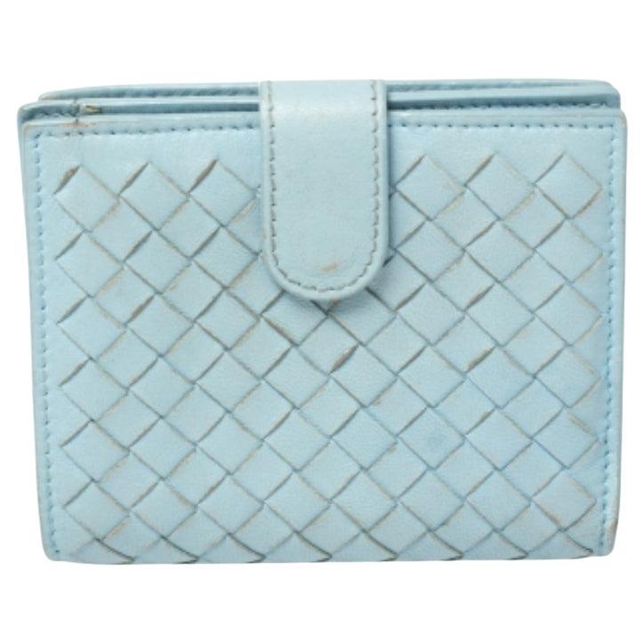 Bottega Veneta Blue Intrecciato Leather French Wallet For Sale