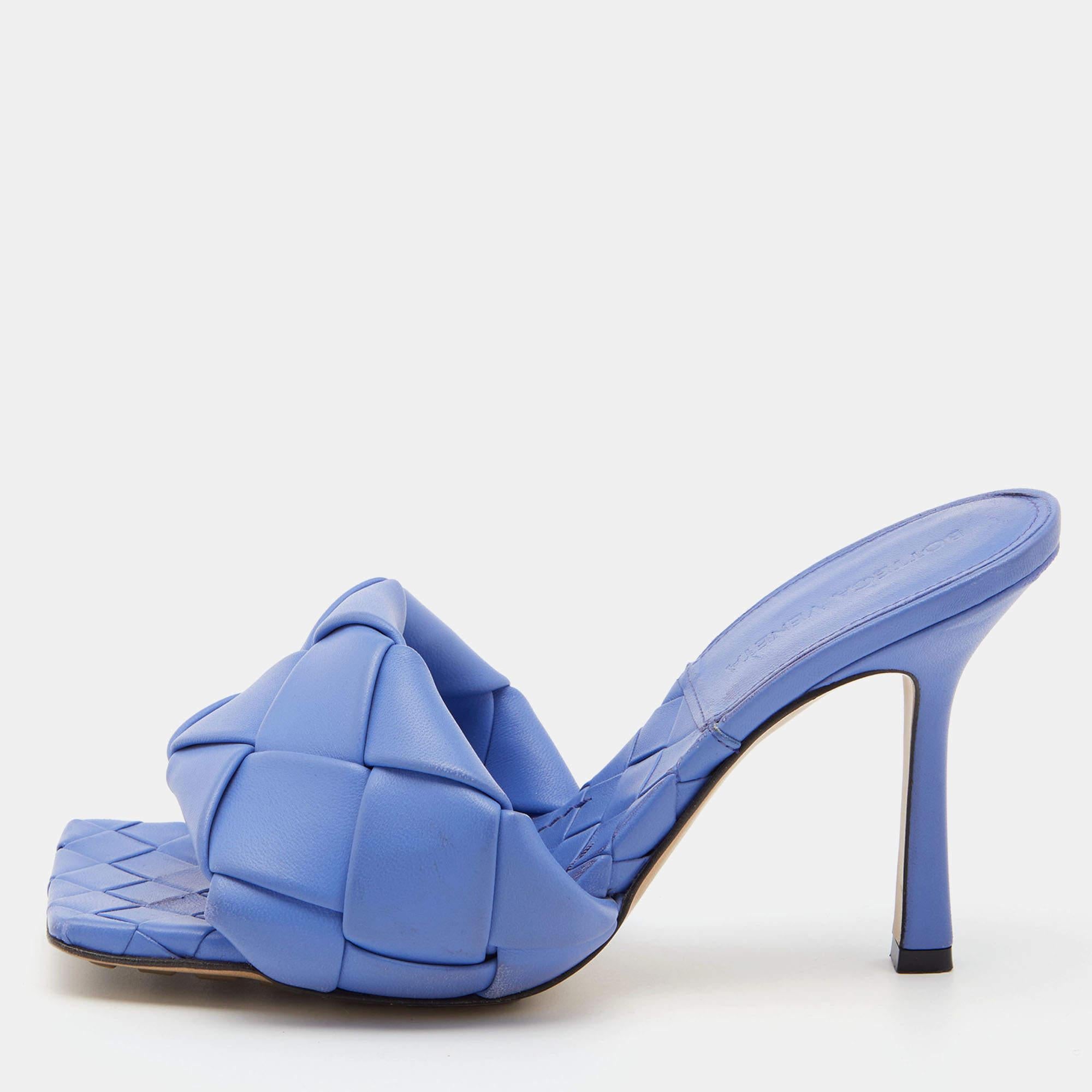 Bottega Veneta Blue Intrecciato Leather Lido Slide Sandals Size 37.5 5