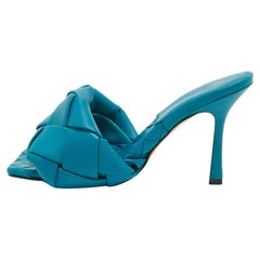 Bottega Veneta Bleu Intrecciato Leather Lido Slide Sandals Size 38