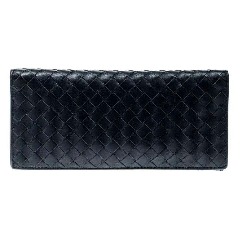 Bottega Veneta Blue Intrecciato Leather Long Wallet For Sale at 1stDibs