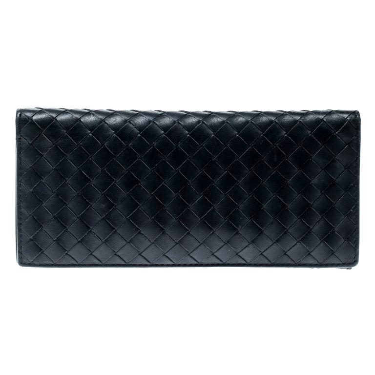 Bottega Veneta Blue Intrecciato Leather Long Wallet For Sale at 1stDibs