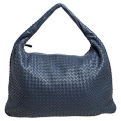 Bottega Veneta Blue Intrecciato Leather Maxi Veneta Hobo