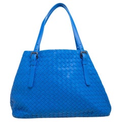 Bottega Veneta Blue Intrecciato Leather Medium Cesta Tote