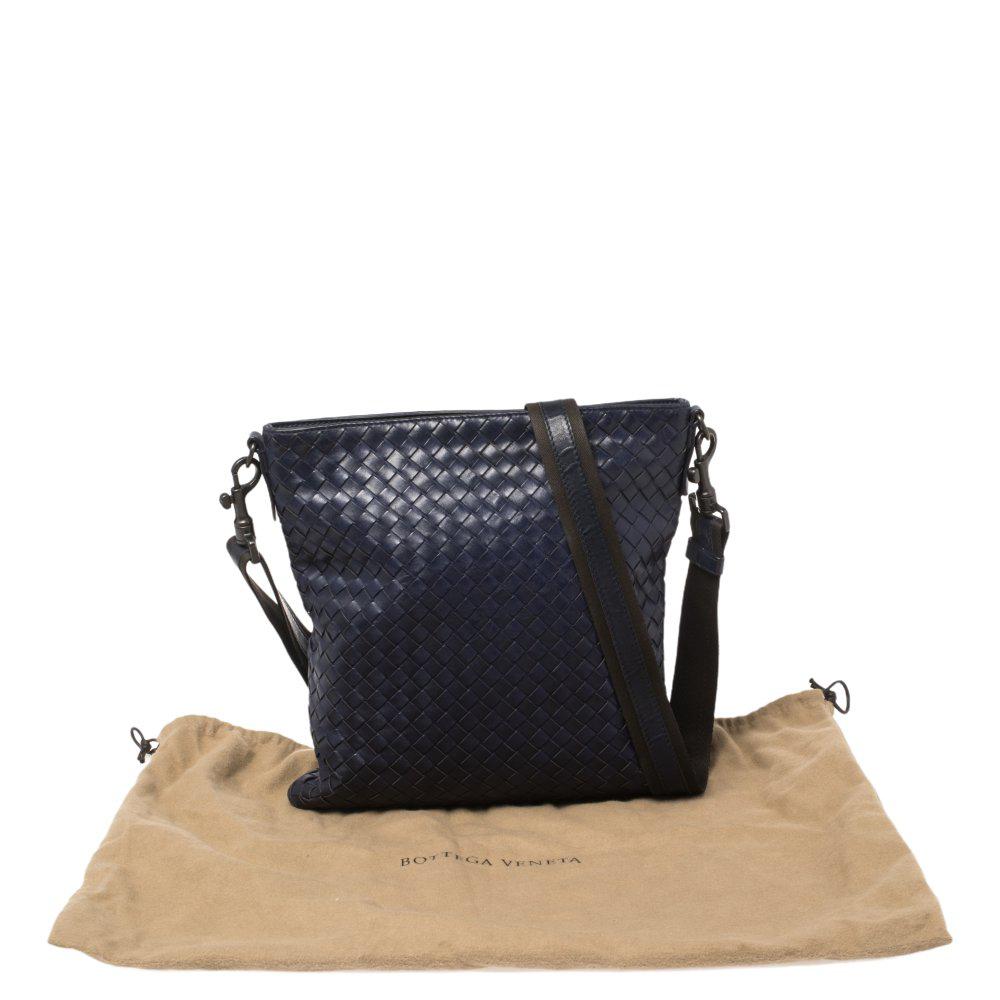 Bottega Veneta Blue Intrecciato Leather Messenger Bag 4