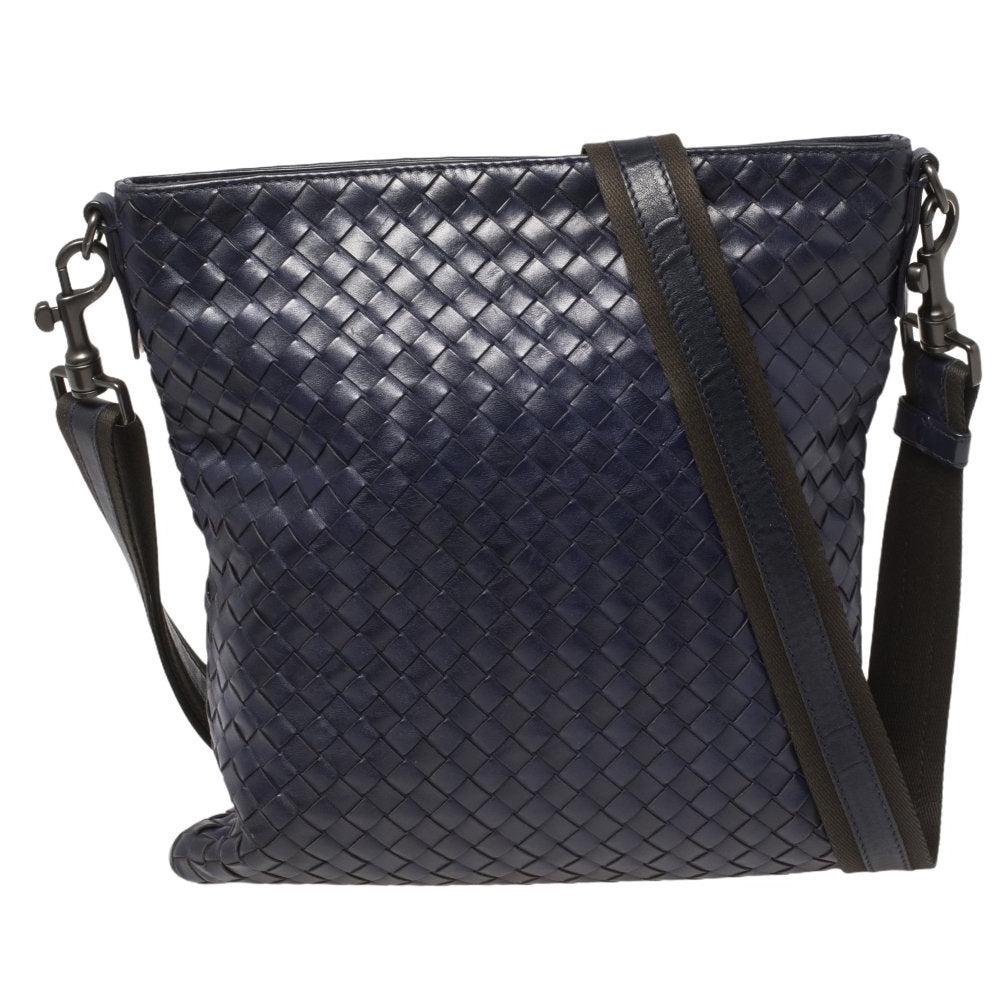 Bottega Veneta Blue Intrecciato Leather Messenger Bag