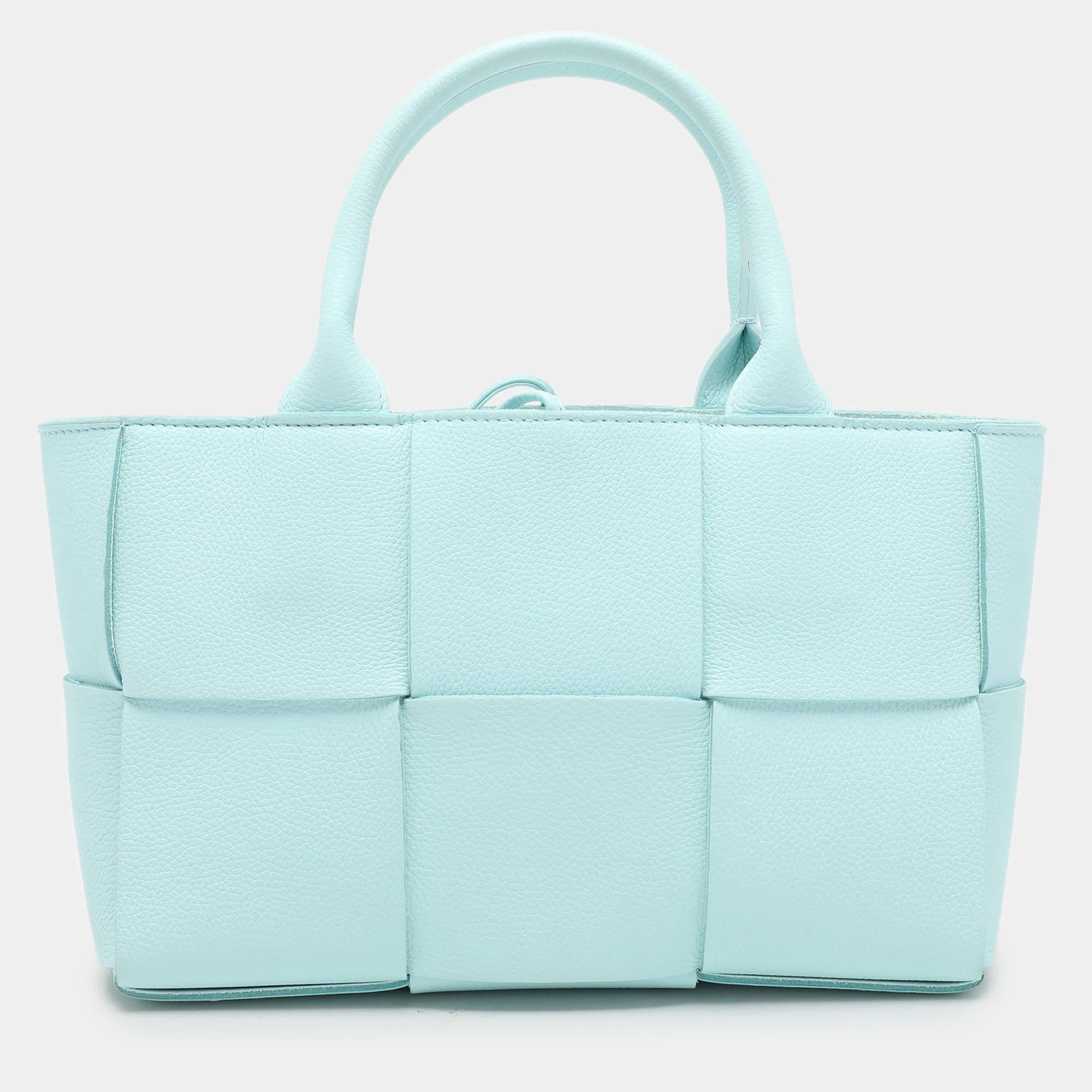 Women's Bottega Veneta Blue Intrecciato Leather Mini Arco Tote