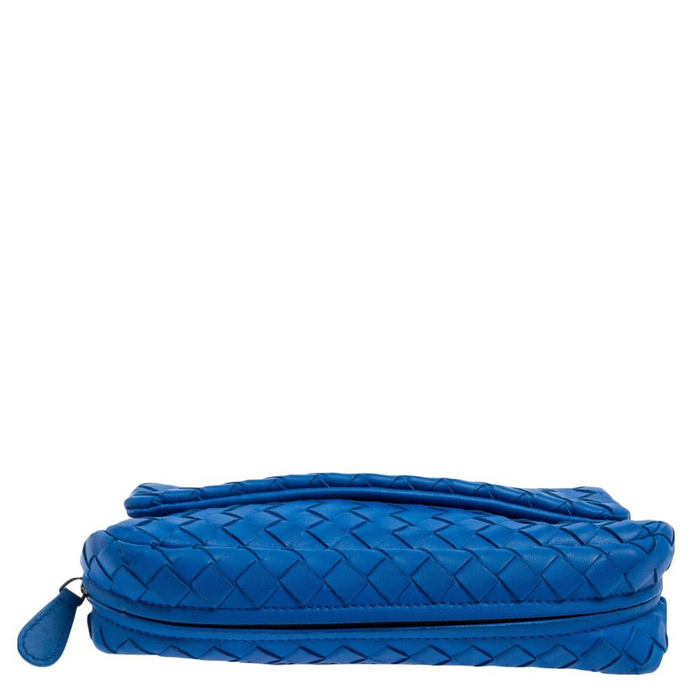 Bottega Veneta Blue Intrecciato Leather Mini Flap Chain Crossbody Bag 1
