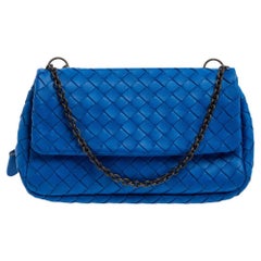 Bottega Veneta Blue Intrecciato Leather Mini Flap Chain Crossbody Bag