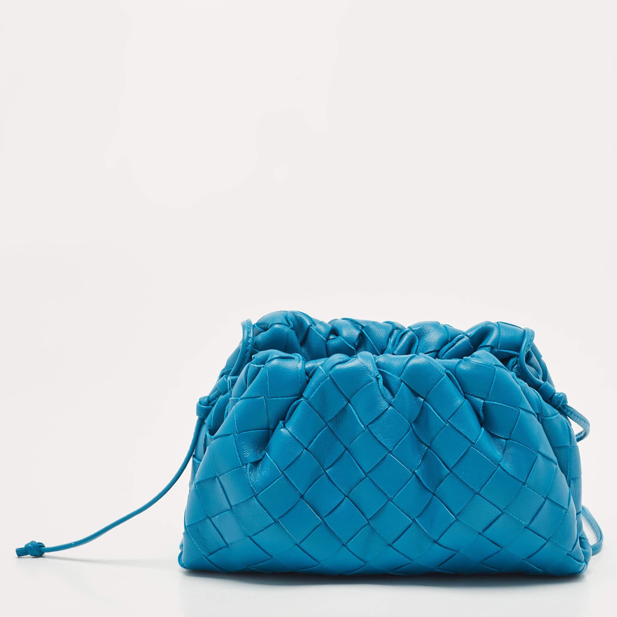 Bottega Veneta Blue Intrecciato Leather Mini The Pouch Bag 3