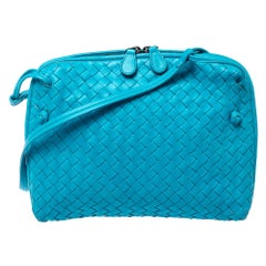 Bottega Veneta Blau Intrecciato Leder Nodini Crossbody Tasche