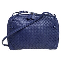 Bottega Veneta Blue Intrecciato Leather Nodini Crossbody Bag
