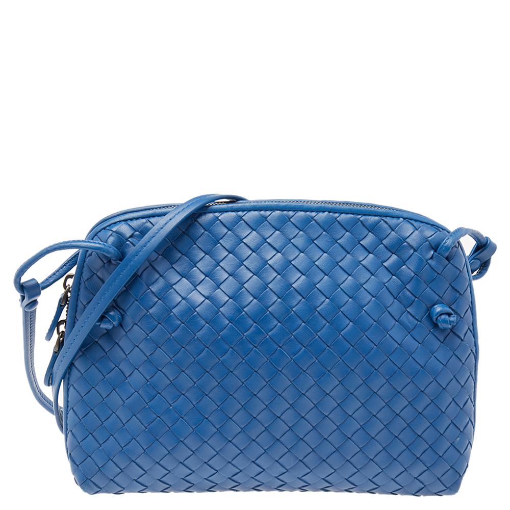 Bottega Veneta Blue Intrecciato Leather Nodini Crossbody Bag at