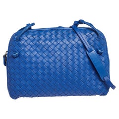 Bottega Veneta Blue Intrecciato Leather Nodini Crossbody Bag