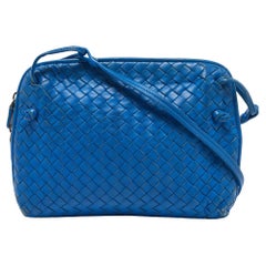 Bottega Veneta Blue Intrecciato Leather Nodini Crossbody Bag