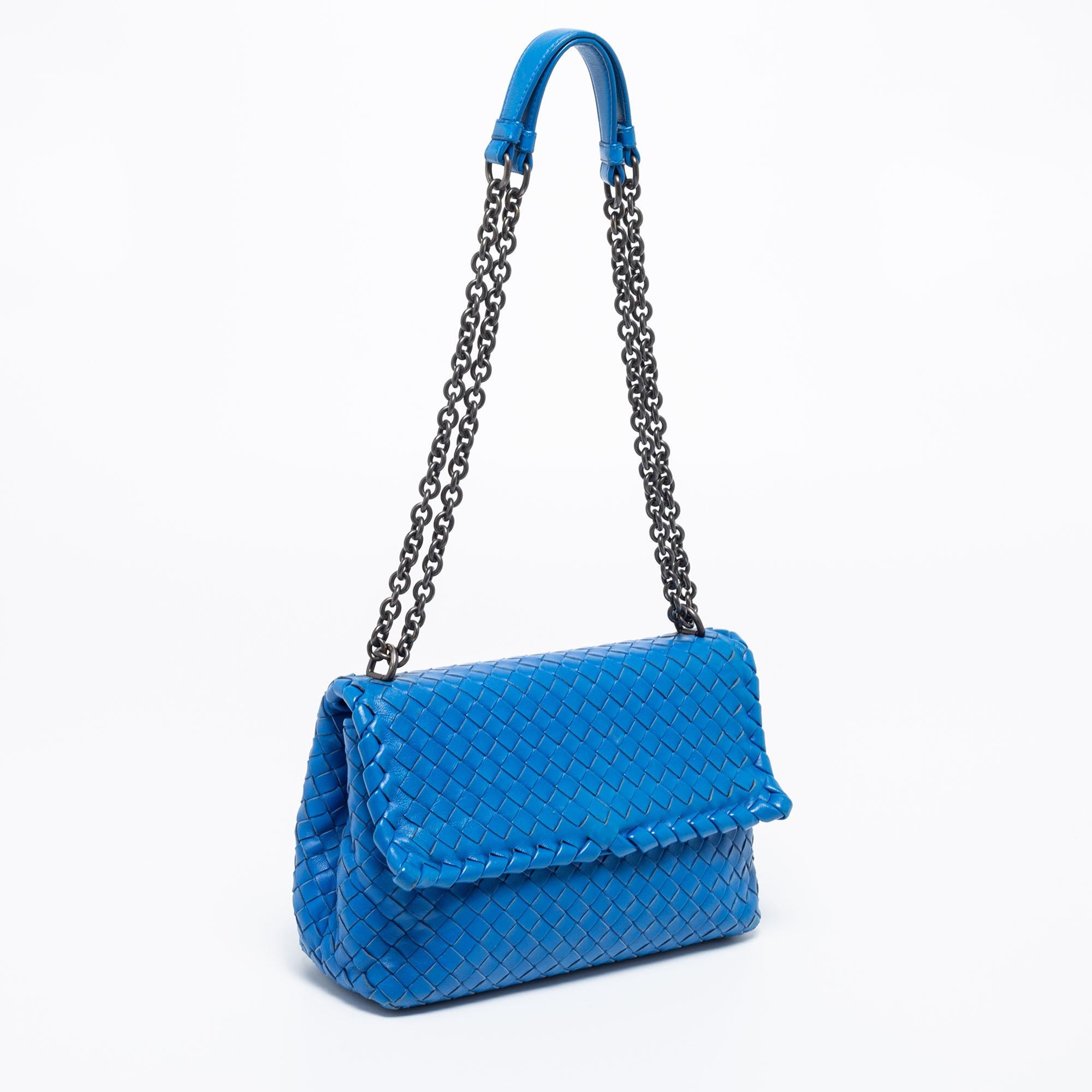 Women's Bottega Veneta Blue Intrecciato Leather Olimpia Shoulder Bag