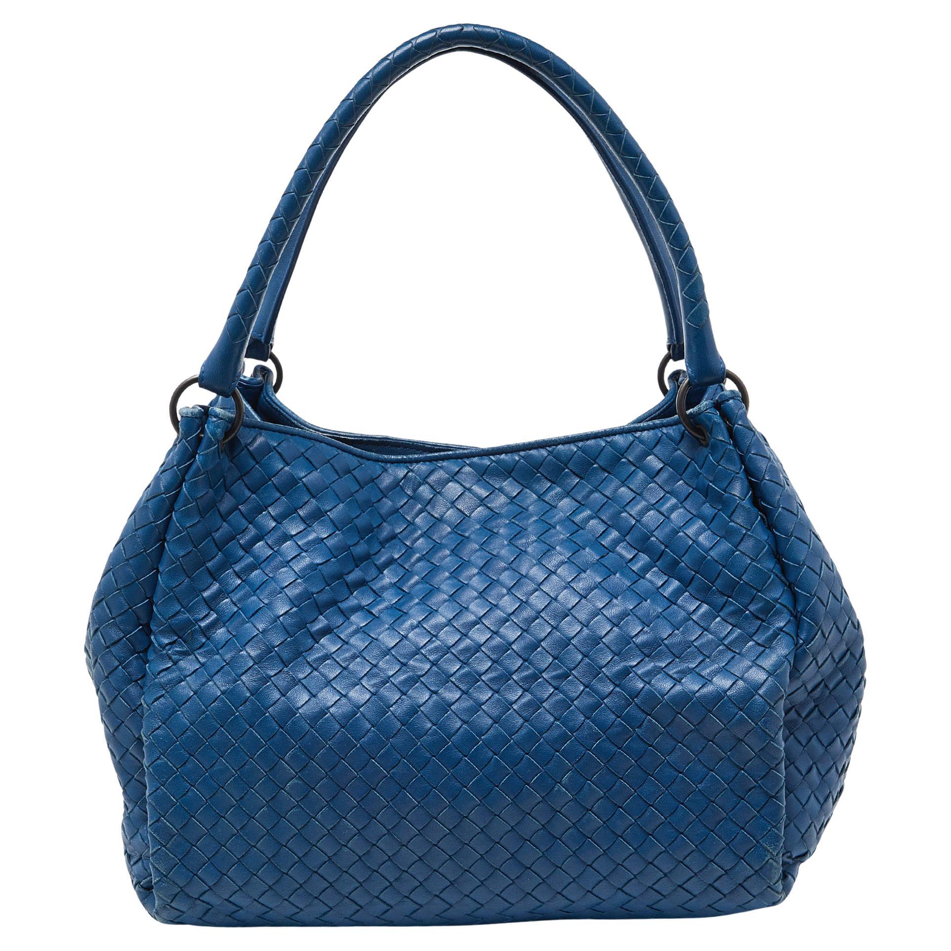 Bottega Veneta Blue Intrecciato Leather Parachute Bag For Sale