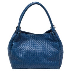 Used Bottega Veneta Blue Intrecciato Leather Parachute Bag