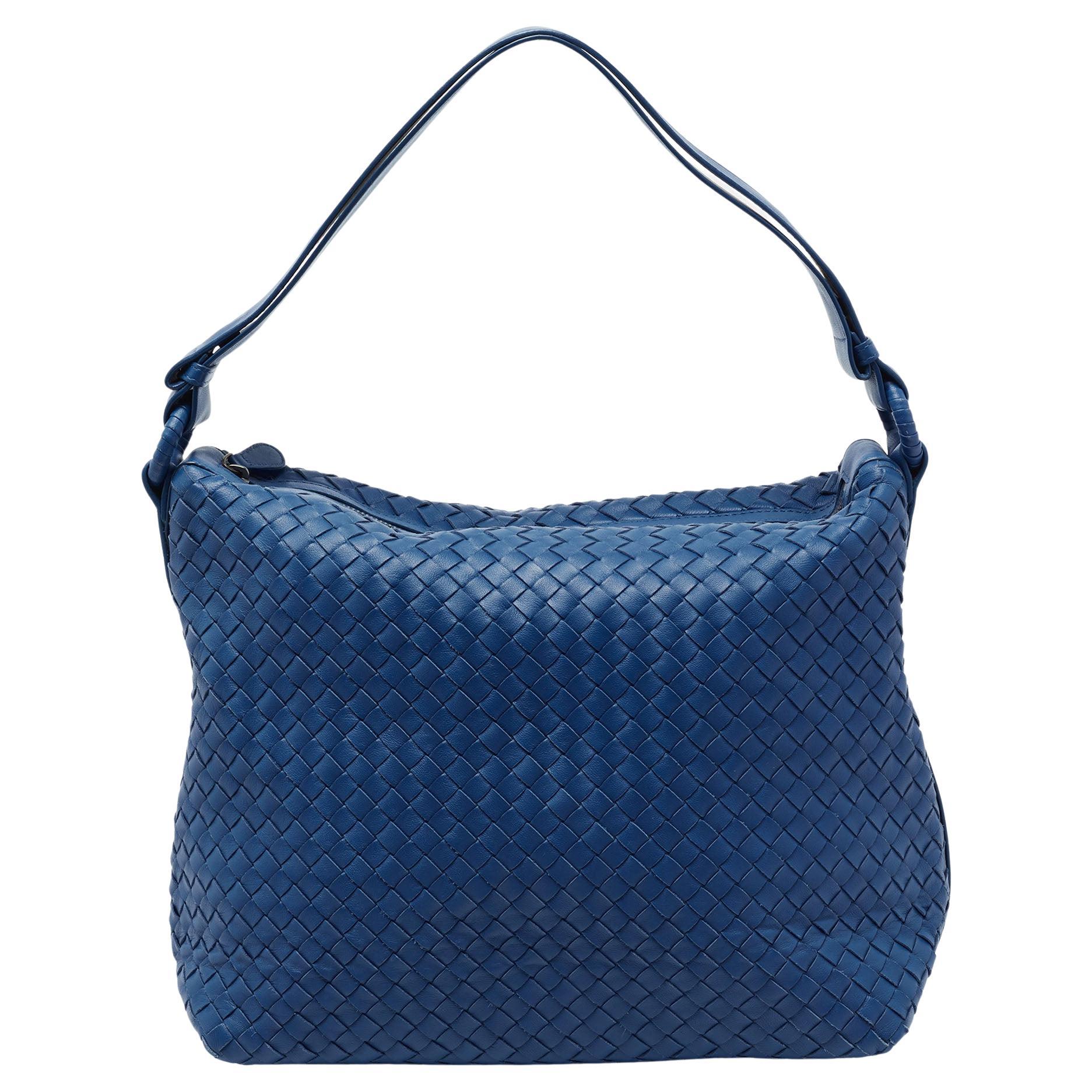 Bottega Veneta Blue Intrecciato Leather Shoulder Bag