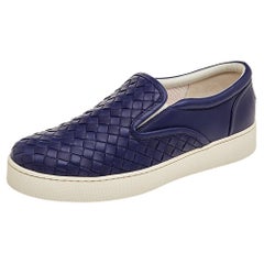 Bottega Veneta Blue Intrecciato Leather Slip On Sneakers Size 37