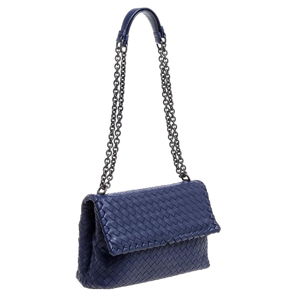 Black Bottega Veneta Blue Intrecciato Leather Small Olimpia Shoulder Bag