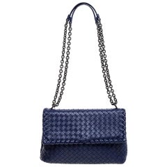 Bottega Veneta Blue Intrecciato Leather Small Olimpia Shoulder Bag